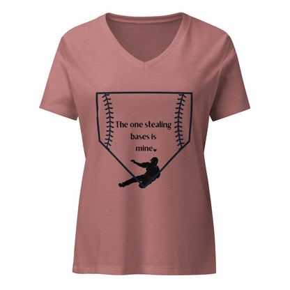 The One Stealing Bases is Mine Women’s relaxed v-neck t-shirt