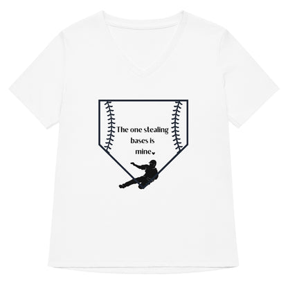 The One Stealing Bases is Mine Women’s relaxed v-neck t-shirt